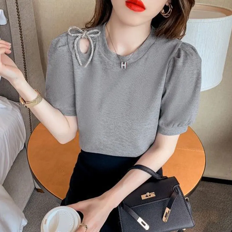 Women\'s Summer Fashion Simplicity Solid Color O-neck Short Sleeve T-Shirt Women Clothing Casual All-match Temperament Slim Tops