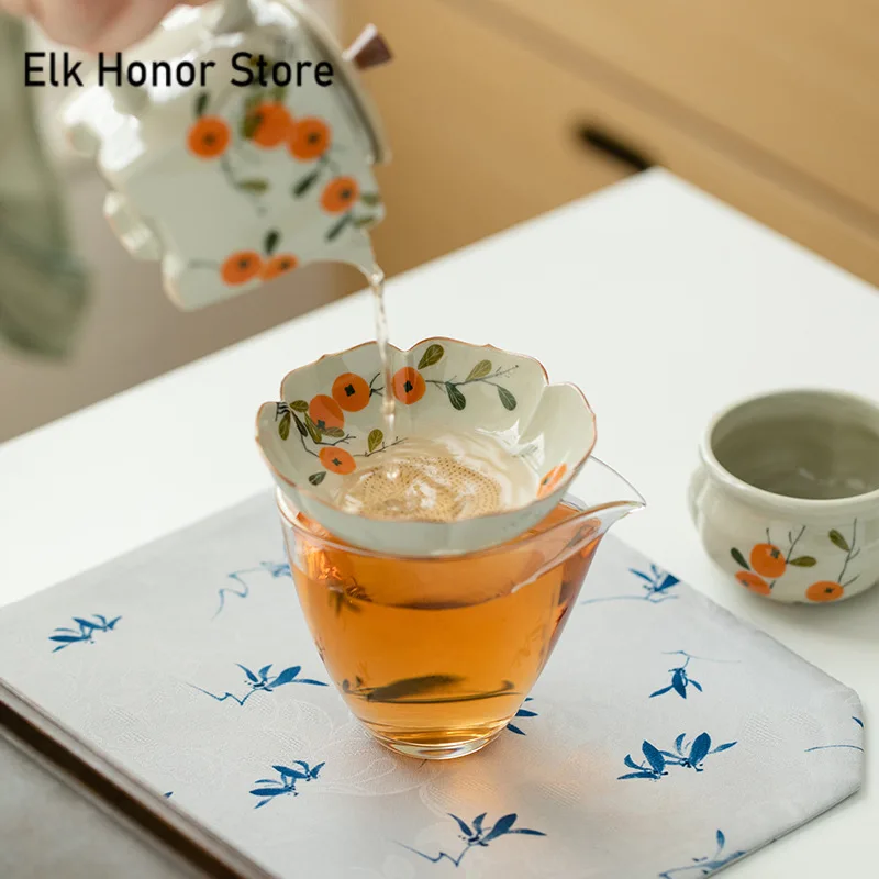Hand-painted Persimmon Flower Tea Infusor Zen Tea Brewing Strainer Tea Strainer Tea Making Tea Filter Chinese Tea Set Ornaments