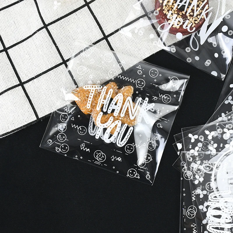 100pcs/lot Clear Thank You Candy Cookie Bag Plastic Transparent Baking Bag For Wedding Birthday Favor Party Gift Decoration