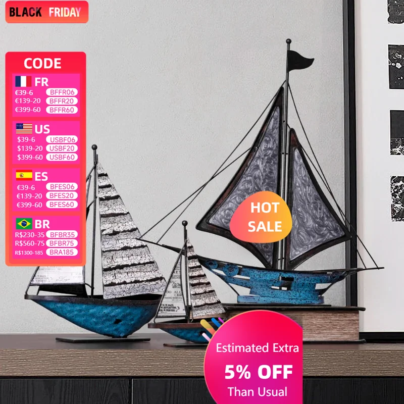 

Nordic Retro Sailboat Ornament Light Luxury Office Desktop Decoration Living Room TV Cabinet Wine Cabinet Study Knickknacks