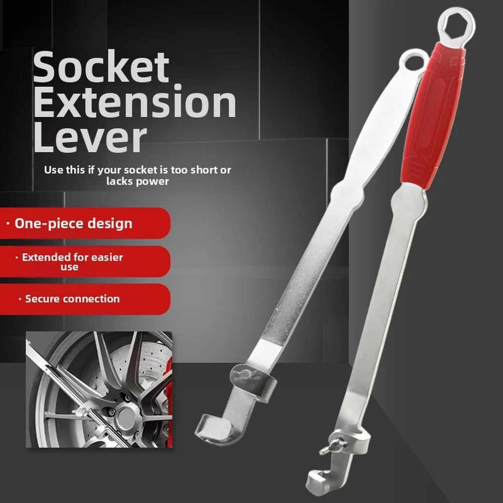 1Pc Red Handle Wrench Extension Bar High Carbon Steel Hexagon End/ For Socket And Torque Wrenches 40cm Automotive Tool