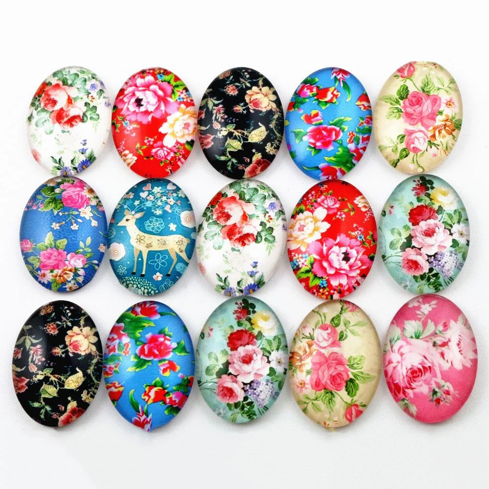 10 sztuk 18x25mm nowa moda miks kwiatków drzewo życia Handmade szklane kaboszony ze zdjęciami wzór Domed biżuteria akcesoria akcesoria
