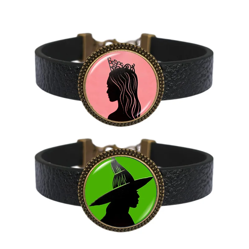 New Wicked Bracelet for Couple Cartoon Witch Photo Glass Cabochon Leather Bracelets Valentine's Day Gift