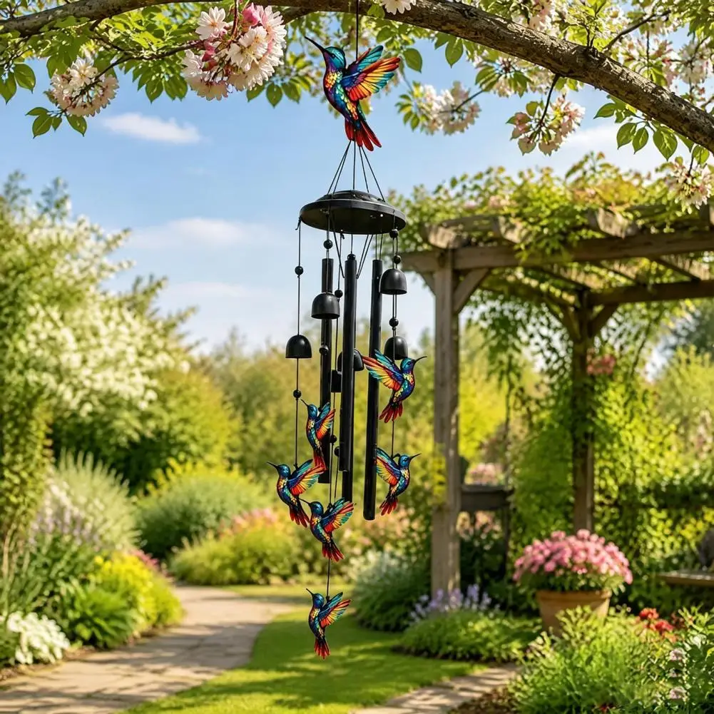 Rustic Metal Garden Art for Outdoor Spaces Metal Hummingbird Hanging Ornaments for Patio Vintage Hummingbird Wind for Gardeners