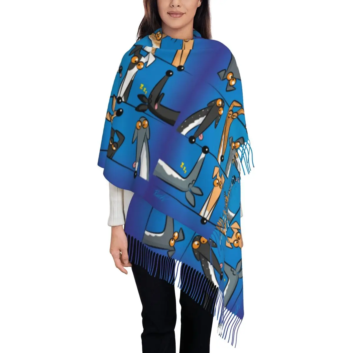 Heads Up! Assorted Items Shawl Wrap for Womens Warm Large Soft Scarf Greyhound Whippet Lurcher Dog Pashminas Tassel Scarves