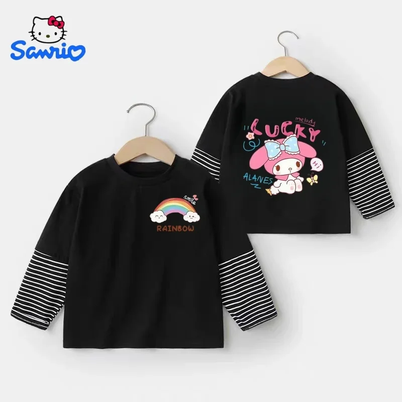

Sanrio Baby Girls 100% Cotton Clothes Top Kid My Melody Printed Pullover Children Stripe Patchwork Autumn Long Sleeve T-shrits