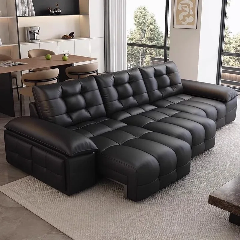 Simple Sofa Chenille Velvet Big Black Cow Electric Fabric Sofa Italian Light Luxury Electric Telescopic Sofa Bed view 2