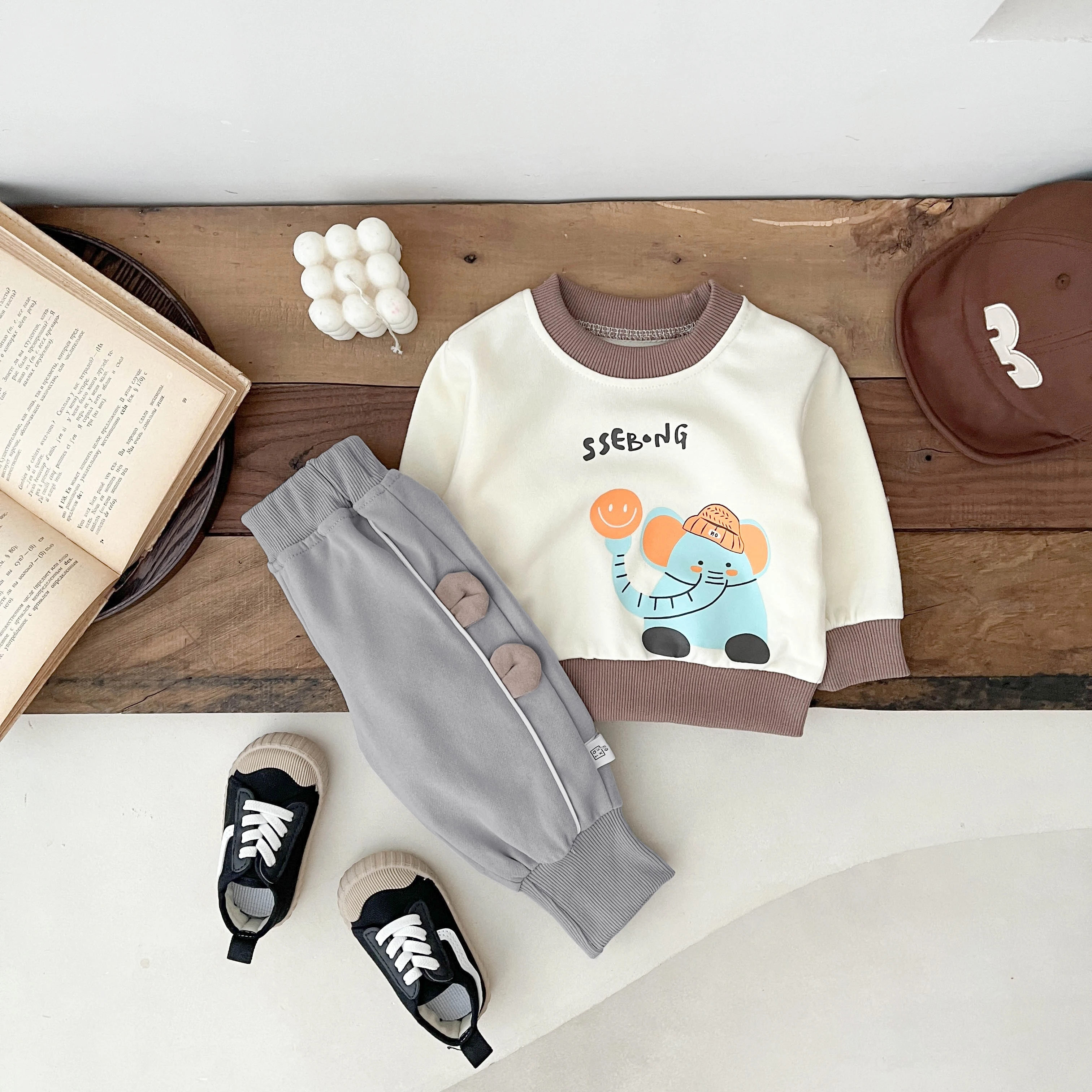 Spring And Autumn Newborn Baby Girls And Boys Two Piece Set Long-sleeved Cute Printing O-neck Cotton Korean Fashion Soft Casual