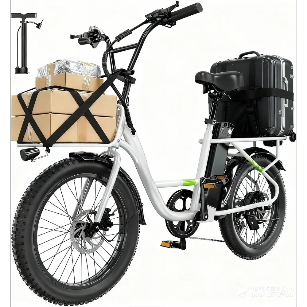 

U7 Hybrid E Bike for Adults Electric Bike with Dual Cargo Rack, 48V 1000W Peak Ebikes for Adults, 7 Speed Gear, 20mph Step