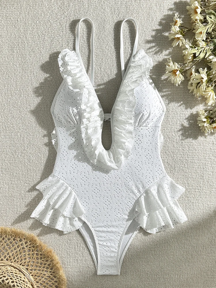 VigoCasey 2025 Solid Strapped Swimwear Women Sexy Verge One Piece Swimsuit Push Up Hollow Monokini Summer Beach Bathing Suit image 3