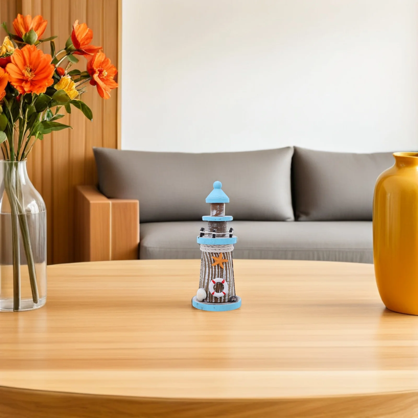 

19Cm Wooden Lighthouse Rustic Miniature Nautical Home Decor Tabletop Nautical Lighthouse Decor Ocean Theme Decoration