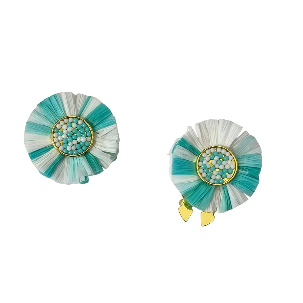 A Pair Lafite Grass Weaving Decorative Hand Hook Grass Flower Grass Cufflinks Buckle Set Buckle Clip Accessories Wholesale