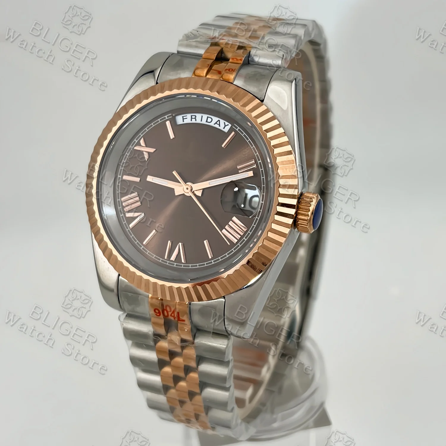 BLIGER DD36DD40 Luxury Two Tone Gold Watch For Men Enamel Dial Sapphire Crystal Miyota8285 Mechanical Wristwatches Waterproof