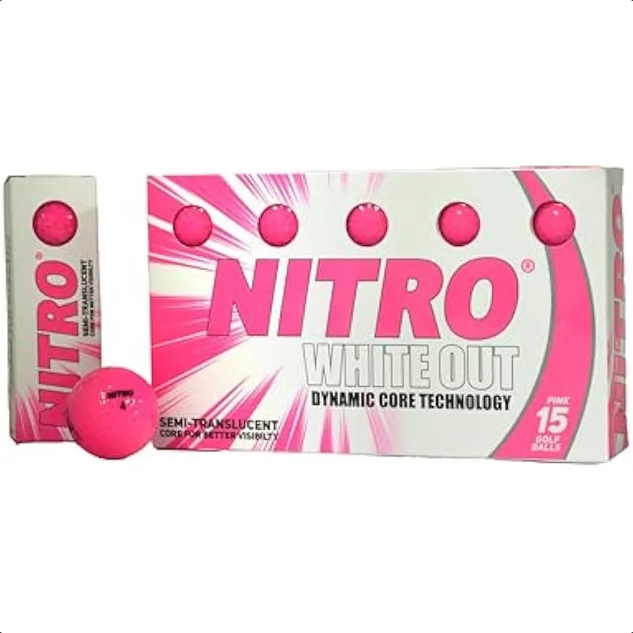 

Nitro Long Distance Peak Performance Golf Balls 15PK All Levels White Out 70 Compression High Velocity White Hot Core Long Dist