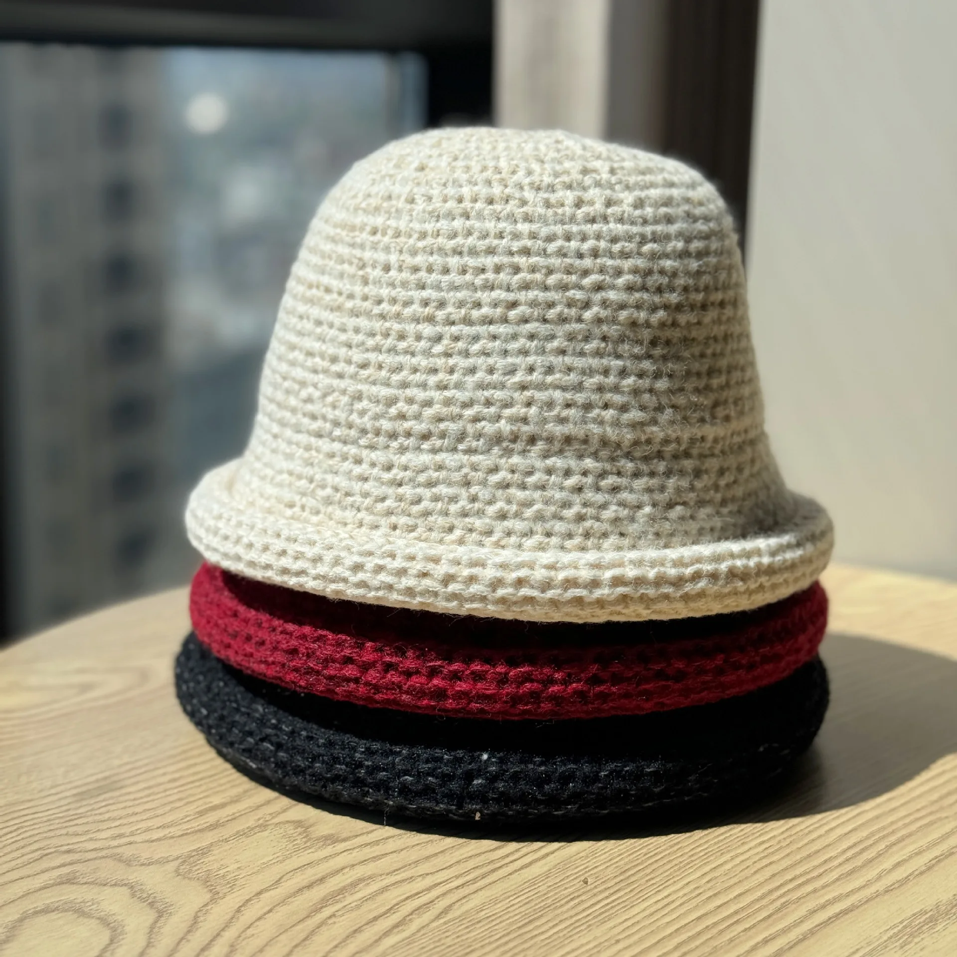 Autumn/Winter Wool Blend Warm Fisherman's Hat Women's Knitted Bucket Hat Versatile Solid-Colour Knitted Beanie