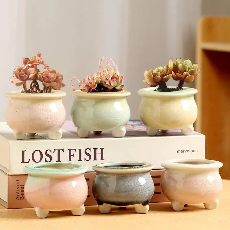 Bonsai Mini Ceramic Flowerpot，Cute Succulent Flower Planting Pot Office Desktop Decoration for Garden Yard Living Room Balcony