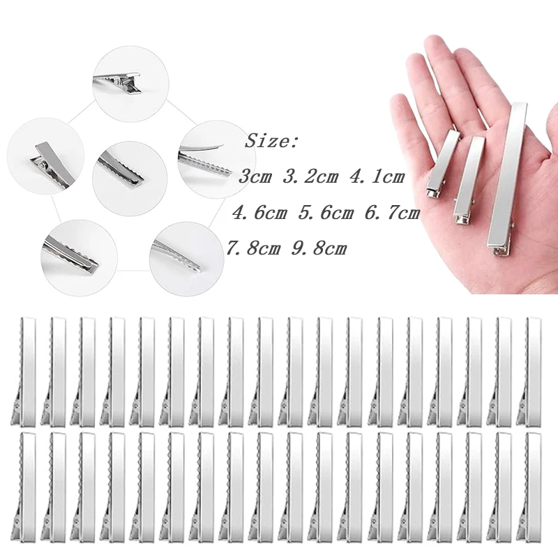 50Pcs Metal Alligator Hairpin Base DIY Hair Clip Accessorie Silver Single Prong Headgear Production Supplies Hair Styling Tools
