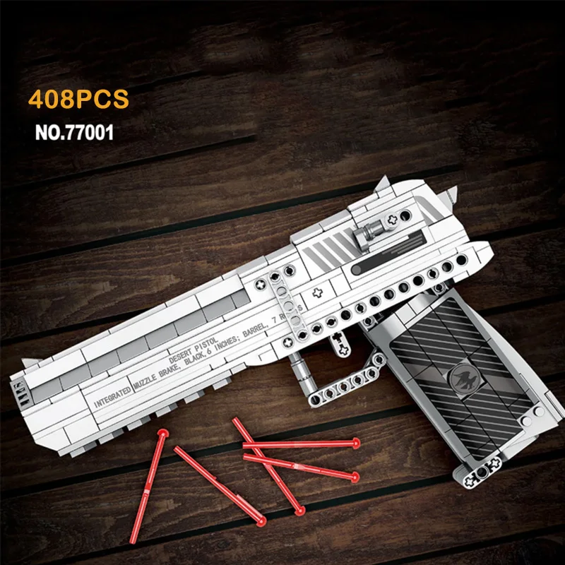 Kit de blocs de construction de modèle Bullets Gun 77001, série militaire, jeu de tir pour garçons, 408 pièces, jouet d'assemblage MOC, petites briques, cadeau de vacances