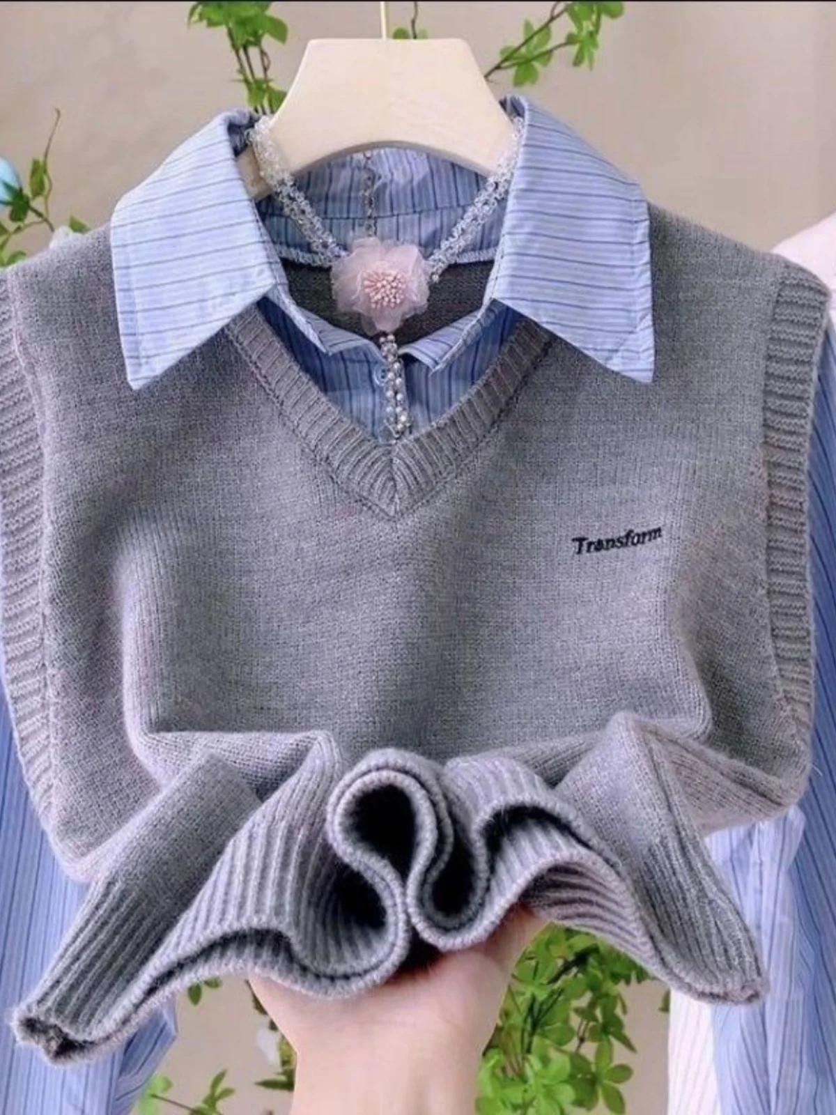 Otoño Invierno Thiened falso suéter de dos piezas largo Sve irt mujer nuevo 2024 diseño único suelto Personali Patchwork Top