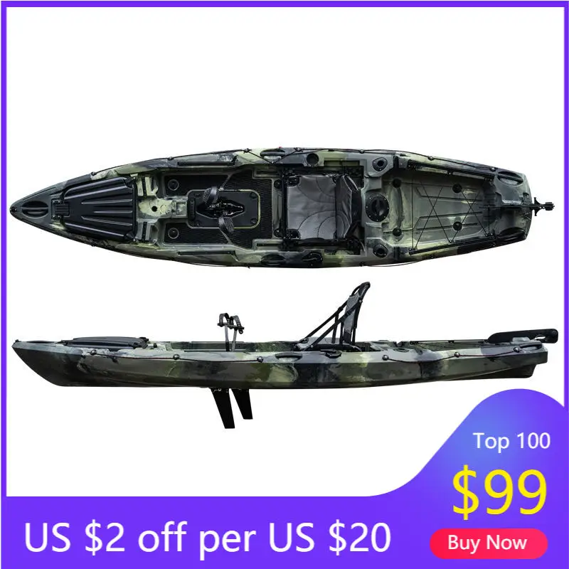 KUER 4m HDPE Sit‑On‑Top Fishing Kayak 12.5 Foot Single Seat For Lake River Angling Activities