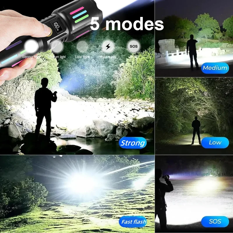 500W High Power Flashlights Rechargeable LED Flashlight Tactical Torch Zoom Ultra Powerful Torch 3000M Outdoor & Emergency Lamp