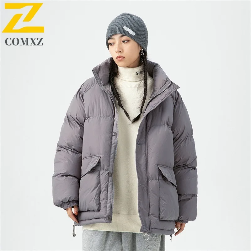 

COMXZ Мужская стеганая куртка, зимняя свободная посадка, термопарка с капюшоном в корейском стиле, повседневная ветрозащитная куртка в стиле хлеба, спортивное пальто на открытом воздухе 2025