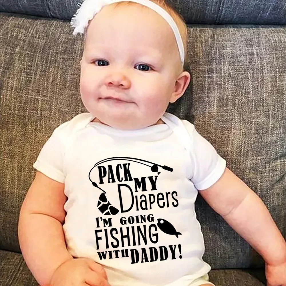 I'm Going Fish with Daddy Print Funny Baby Boy Girl Bodysuit Newborn Cotton Jumpsuit Summer Short Sleeve One-Pieces