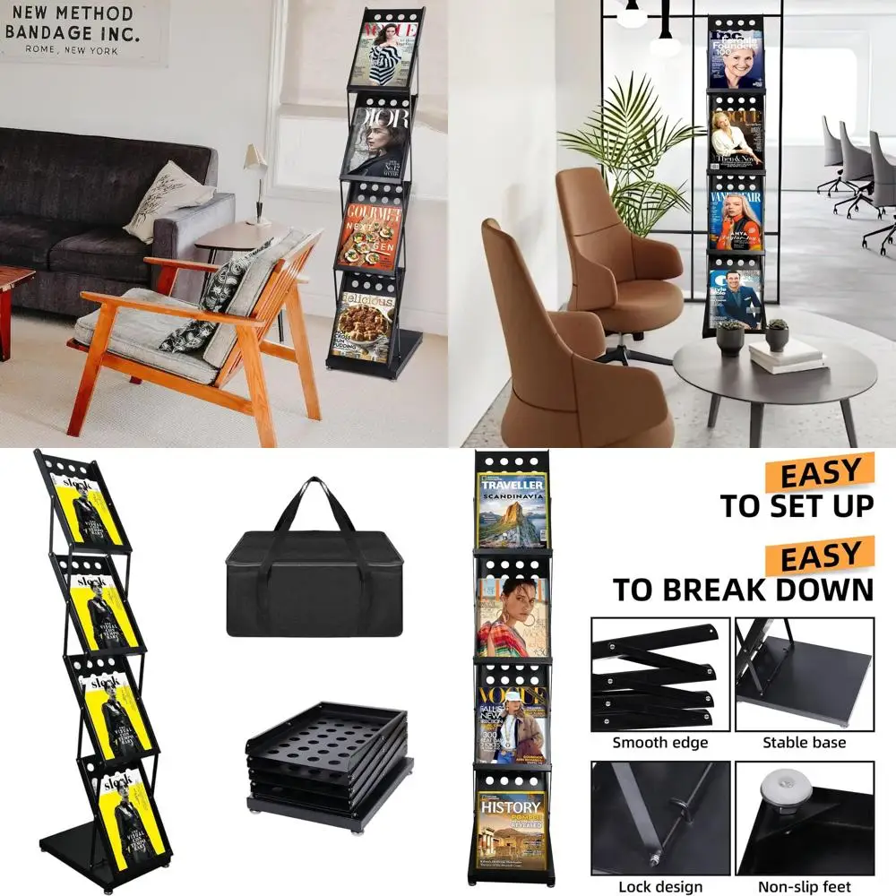 

Compact Black Metal Literature Rack with Carrying Case for Trade Shows, Offices, and Retail Displays