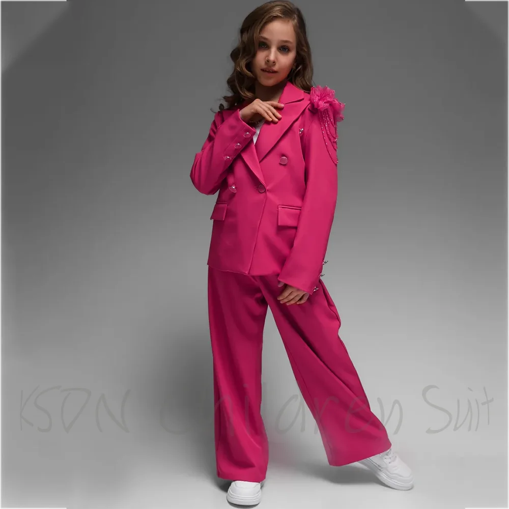 Luxury Kids Clothing Elegant Double Breasted Girl's Suit 2 Pieces Talent Show Catwalk Competition Performance Formal Outfit