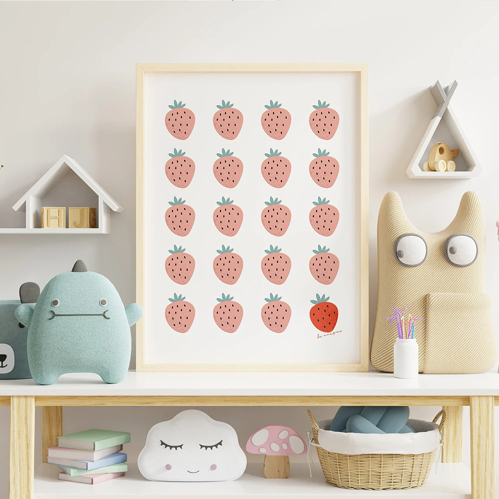 Be Unique Rows of Strawberries Quotes Wall Art Canvas Painting Botanical Posters Print Wall Pictures For Baby Nursery Home Decor