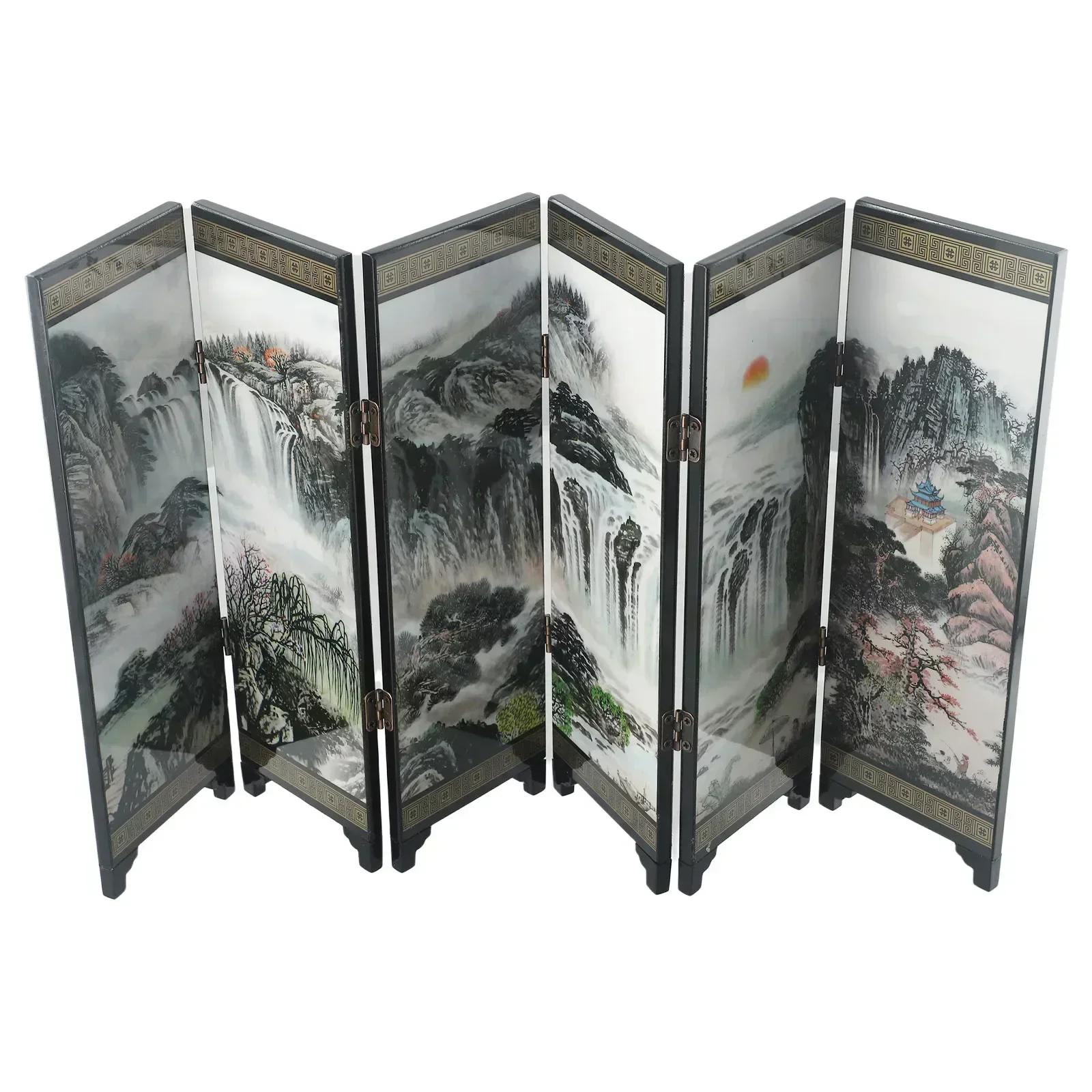 Oriental Office Wooden Screen Divider Separator Retro Chinese Privacy Small Mini Folding Room Partition Crafts 48*24*0.6cm