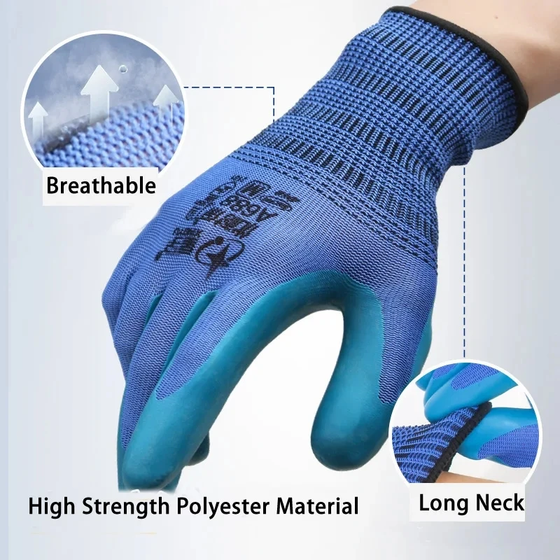 Guantes de trabajo resistentes al agua, manoplas de goma para reparación de jardín, antideslizantes y resistentes al desgaste, 1 par