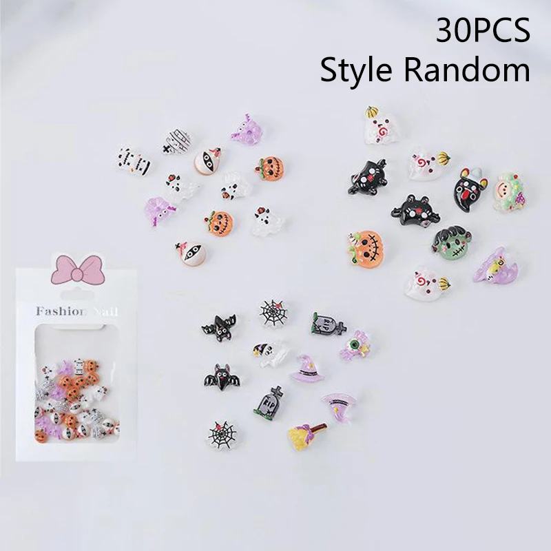 

30pcs Halloween Cartoon Nail Accessories Cute Little Ghosts Ghostly Eyes Bat DIY Resin Manicure Jewelry Decoration