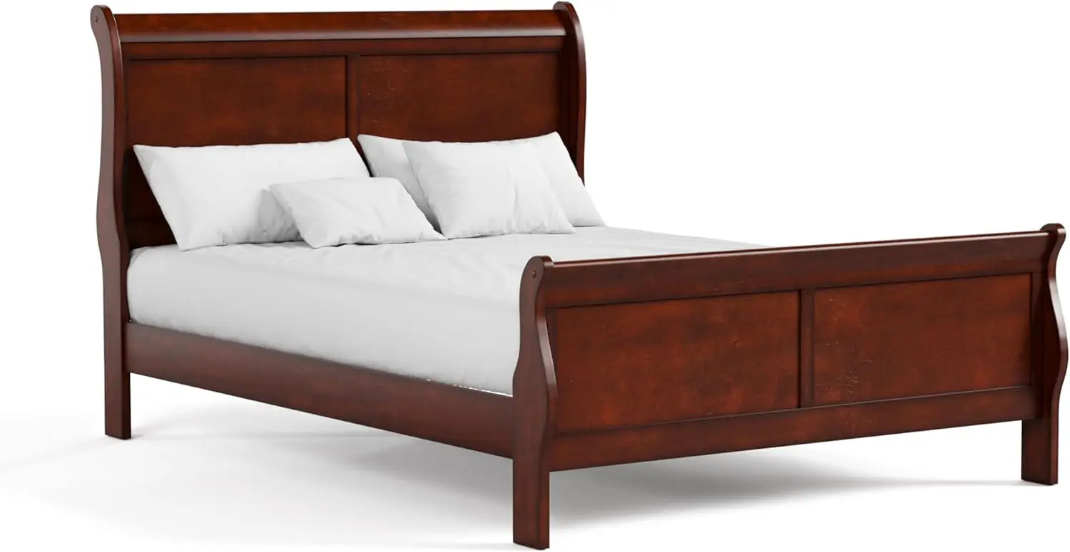 

Furniture Of America Arabella Traditional Wood Queen Bed Frame With Headboard And Footboard, Elegant Sleigh Design Bedframe For