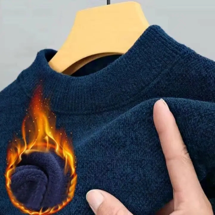 Thiened Fce f High Collar Men's Sweater Warm Underwear Winter Clothes  Color One-Piece iny Nylon Busin Casual