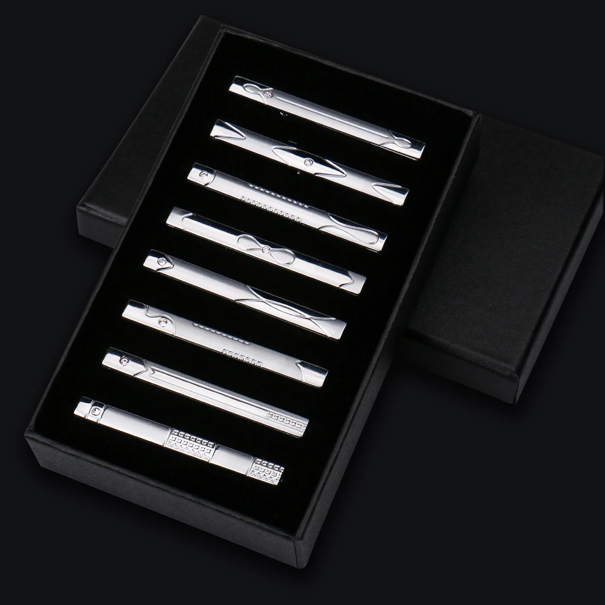 8 stücke Krawatte Clips Metall Diamant Mit Box Für Männer Hochzeit Herren Krawatte Clips Set Chrom Edelstahl Schmuck Gentleman krawatten Pin – Detail 9