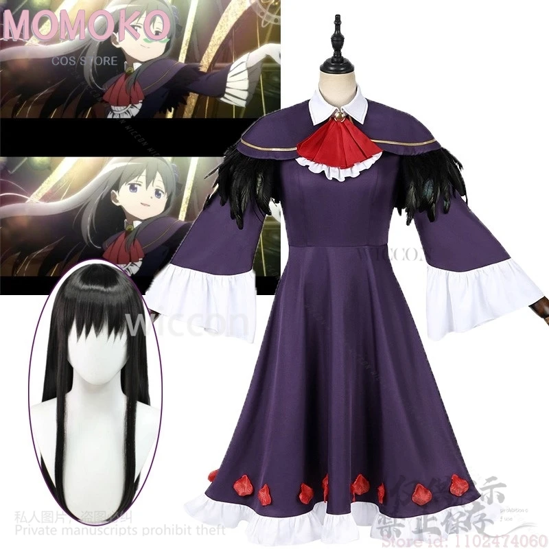 Anime Puella Magi Madoka Magica Cosplay Akemi Homura Costume Deep Purple Dress Lolita Shawl Wig Woman Sexy Halloween Suit JK