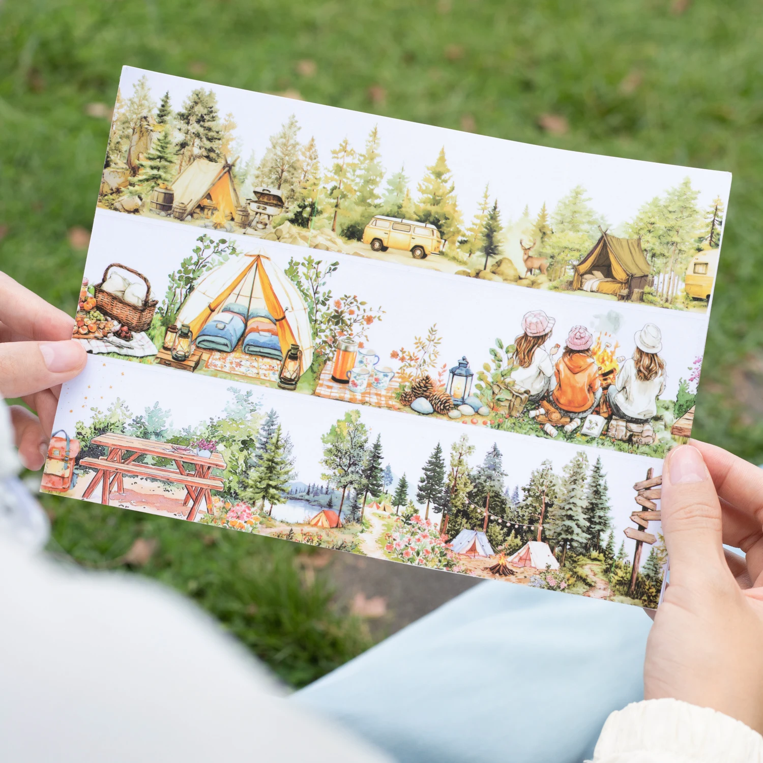 1 لفة طبيعة التخييم موضوع المناظر الطبيعية الخلابة PET الشريط لسكرابوكينغ DIY بها بنفسك حساب اليد مادة الكولاج جراب هاتف دفتر الديكور