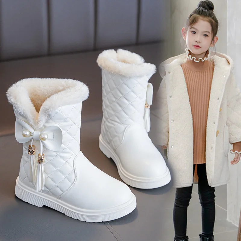2025 Girls Snow Boots Winter Children Warm Plush Princess Short Boots Student Outdoor Soft Bottom Non-slip Kids Mid-calf Booties