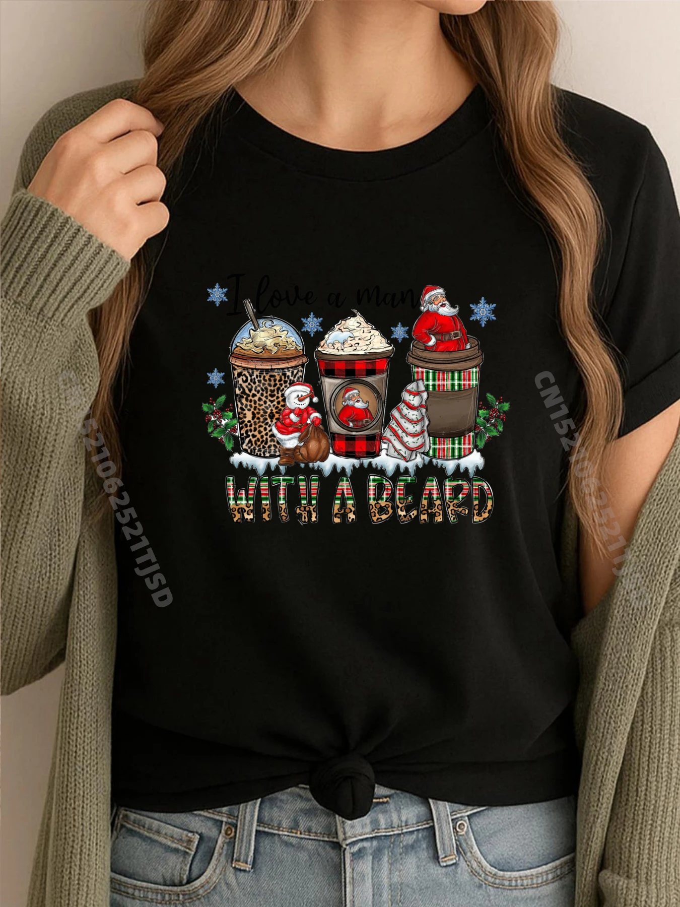 

I Love A Man With A Beard Santa And Coffee Lattle Christmas Funny T Shirts Mens Designer Clothes
