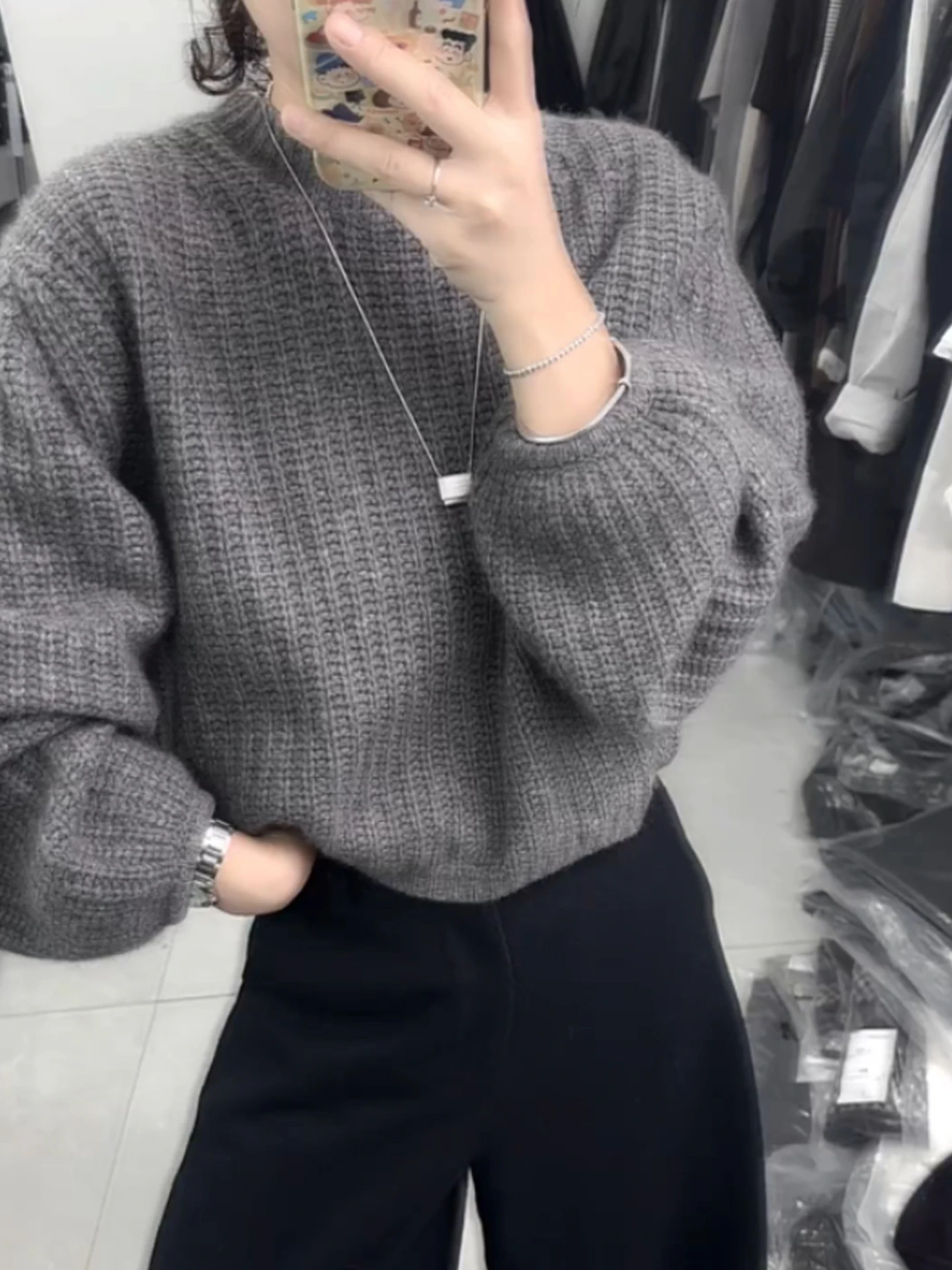 Gray Knitted Sweater Early Autumn Korean Style Atmosphere Sensation Lazy Meticulous Unique Beautiful Light Maturity Top