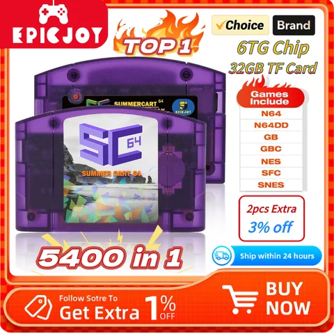 EPICJOY SummerCart 64 SC64 Open Source Game Card N64 with Built-in Emulator For Nintendo 64 Console Gift 32GB TF Card 5400 Games