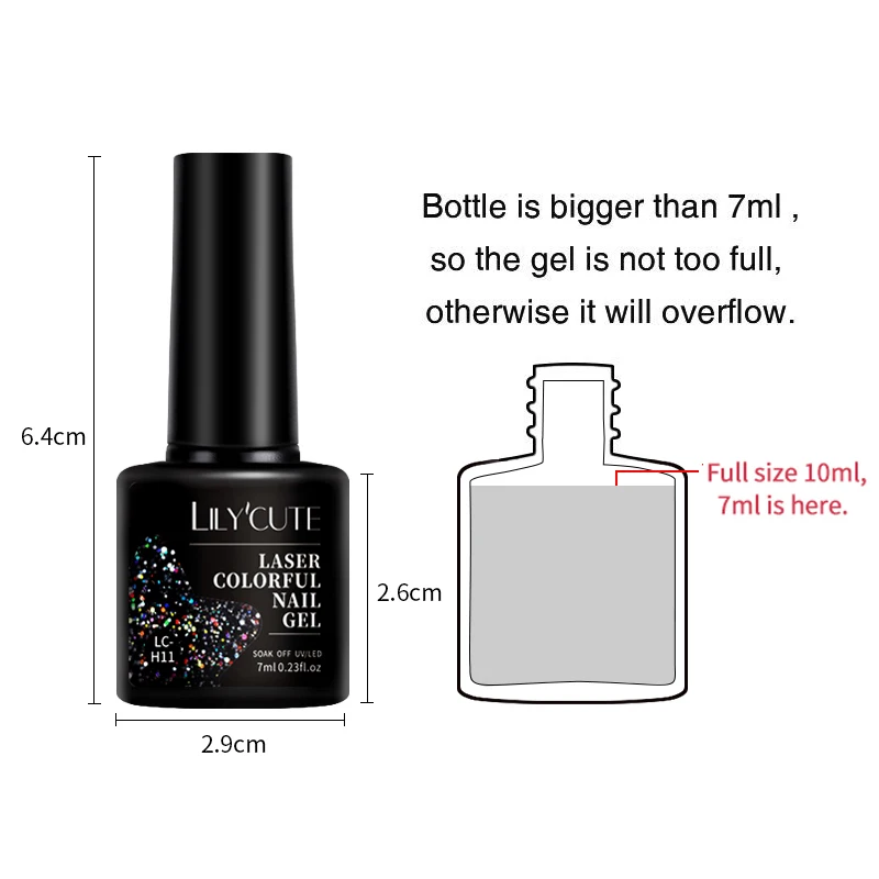 LILYCUTE-esmalte de uñas en Gel, barniz para manicura semipermanente, roja y negra con purpurina, LED UV, 7ML