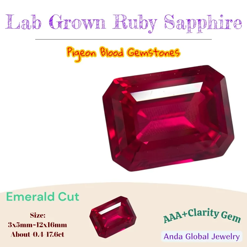 

M-Lab Grown Ruby Pigeon Blood Gemstones VVS1 Emerald Cut Synthetic Ruby Loose Gems with AGL Certificate Mix and Match Freely