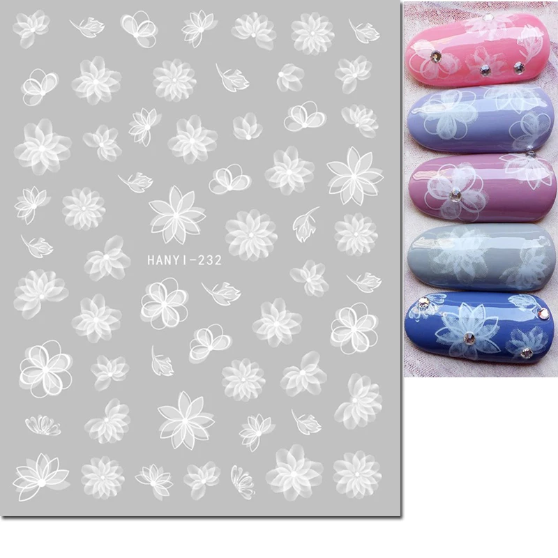 Pegatinas 3d para decoración de uñas, hojas de loto blancas transparentes, agua, flores de Lilys, calcomanías para uñas, decoraciones para uñas, puntas de manicura