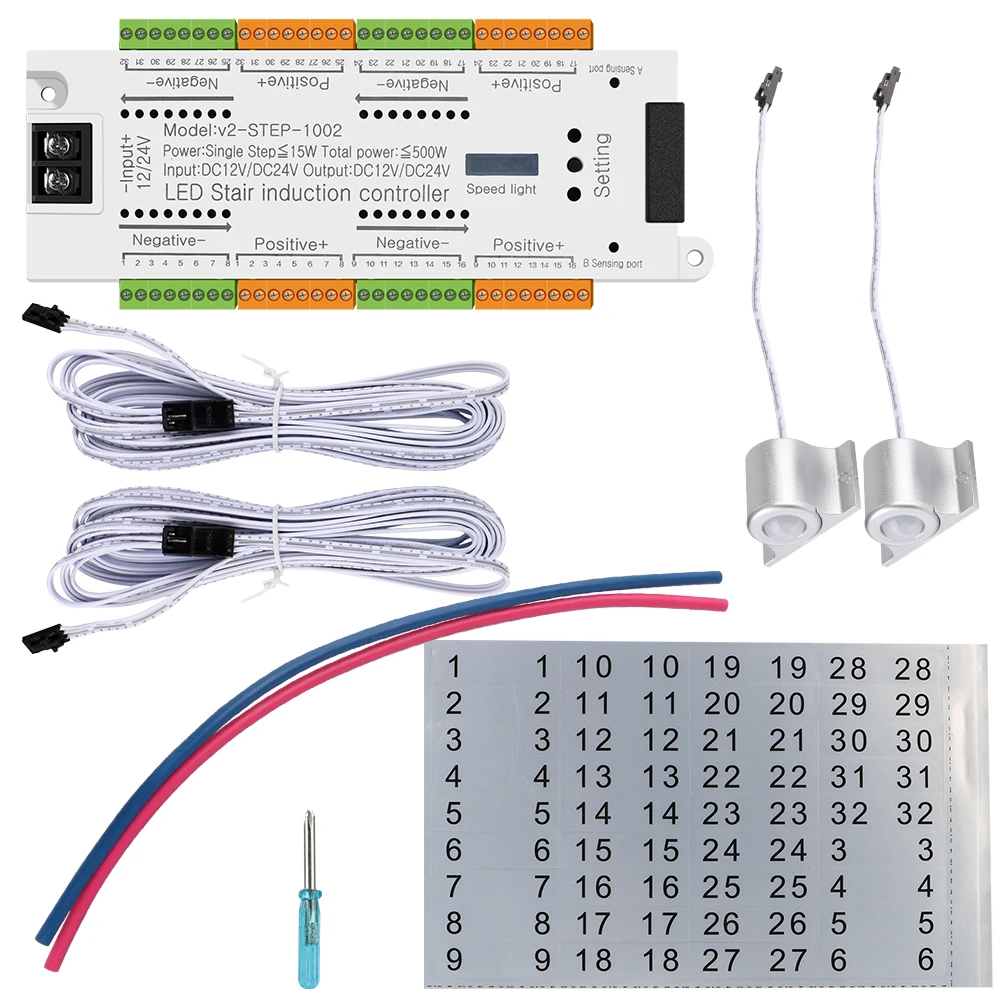 Wewnętrzny automatyczny czujnik ruchu LED oświetlenie schodów DC 12 V 24 V zestaw kontrolera oświetlenia schodowego do schodów elastyczny pasek 32