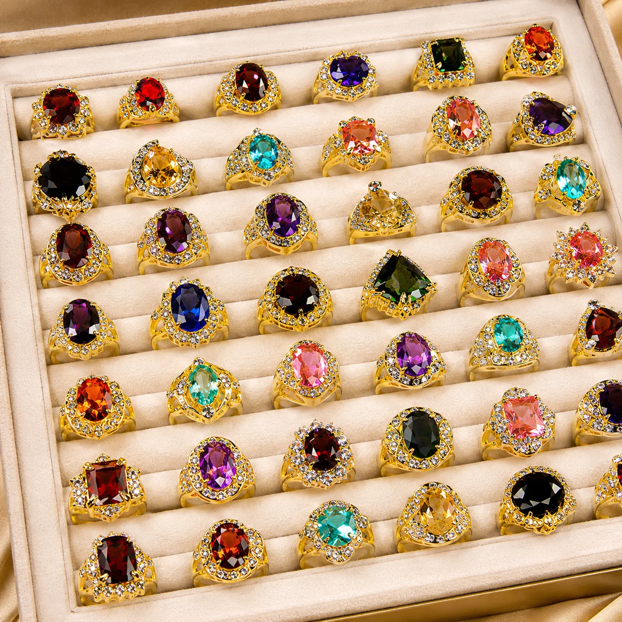 50Pcs Crystal Rhinestone Rings Set Gold Silver Color for Women Fashion Wedding Engagement Jewelry Wholesale PF078