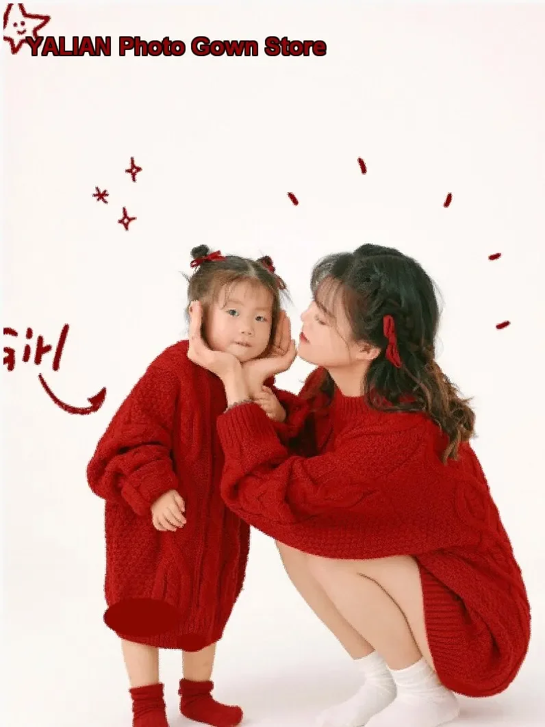 Cable Knit Photography Outfit Family New Year Newborn Baby Parent Child Four People Photo Set
