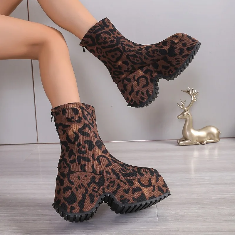 حجم كبير 43 منصة مكتنزة محبوك تمتد الأحذية للنساء فاسق أسافين النساء حذاء من الجلد القوطية الانزلاق على جورب أحذية حريمي #3