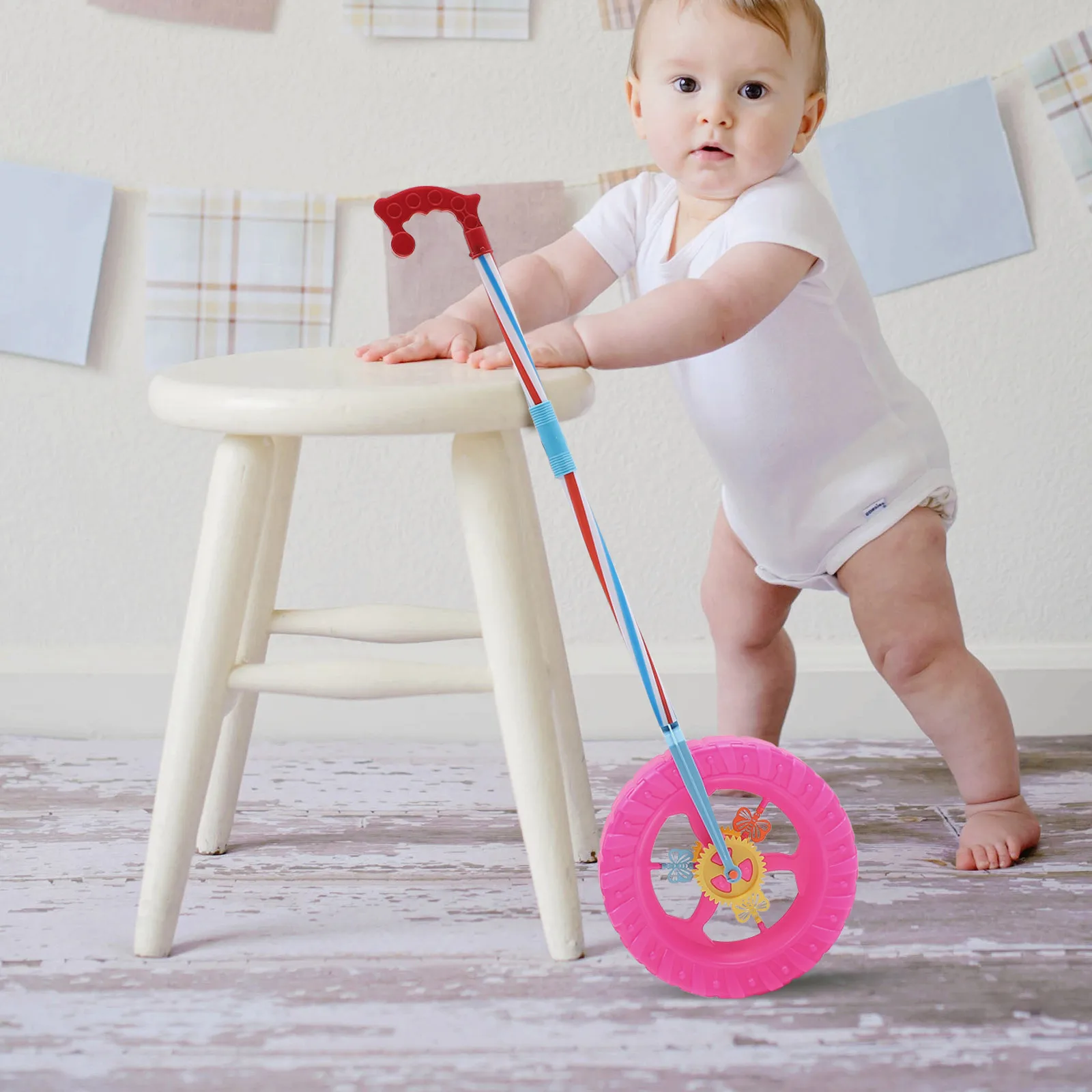 عربة تعلم قضيب الدفع للأطفال، عربة دوارة متينة من مادة PVC للرضع والأطفال الصغار، دعم المشي المبكر مشاية الأطفال #5